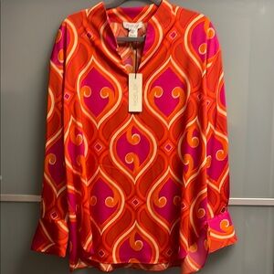 Rachel Zoe Orange Graphic Blouse with Mandarin Collar